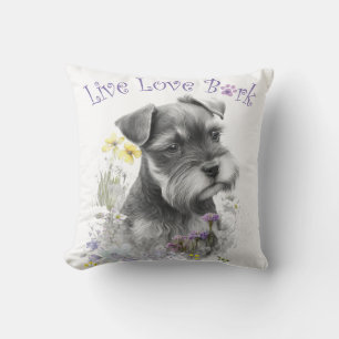 Schnauzer Dog Mom Floral Throw Pillow