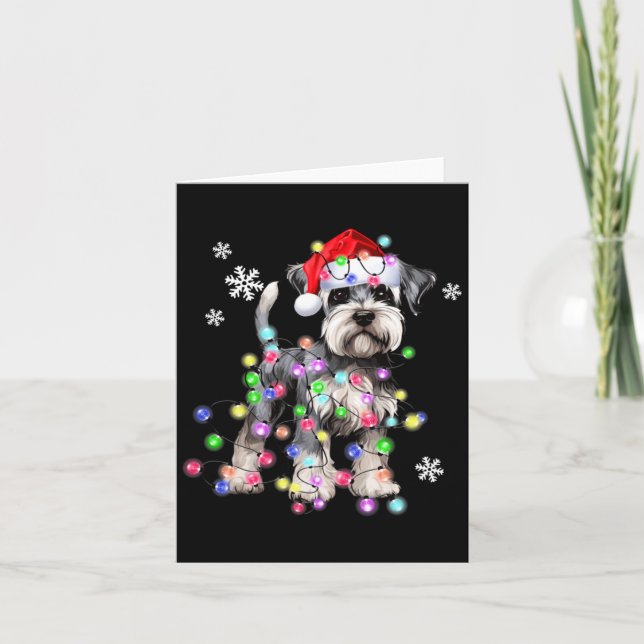 Schnauzer Dog Reindeer Christmas Lights Ugly Xmas  Card (Front)