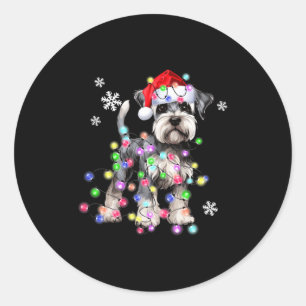 Schnauzer Dog Reindeer Christmas Lights Ugly Xmas Classic Round Sticker