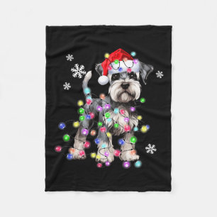 Schnauzer Dog Reindeer Christmas Lights Ugly Xmas Fleece Blanket