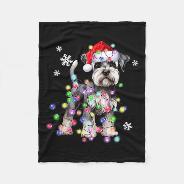 Schnauzer Dog Reindeer Christmas Lights Ugly Xmas  Fleece Blanket (Front)