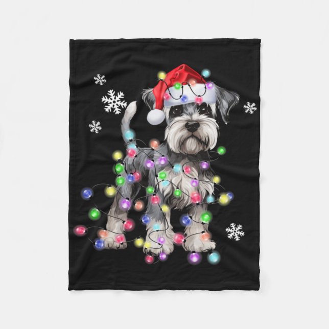Schnauzer Dog Reindeer Christmas Lights Ugly Xmas  Fleece Blanket (Front)