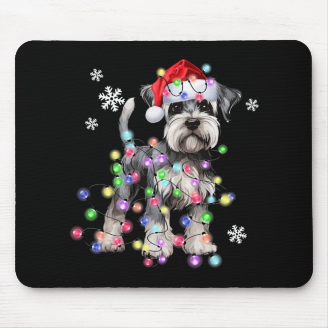 Schnauzer Dog Reindeer Christmas Lights Ugly Xmas  Mouse Pad (Front)