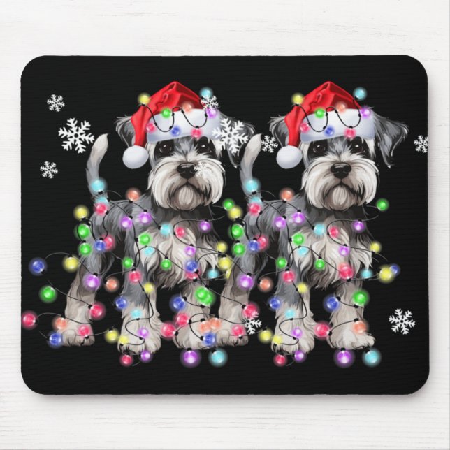 Schnauzer Dog Reindeer Christmas Lights Ugly Xmas  Mouse Pad (Front)