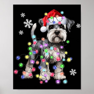 Schnauzer Dog Reindeer Christmas Lights Ugly Xmas Poster