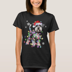 Schnauzer Dog Reindeer Christmas Lights Ugly Xmas  T-Shirt