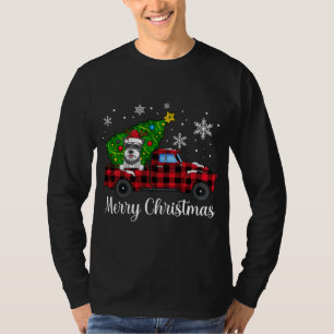 Schnauzer Dog Riding Red Truck Cute Merry Christma T-Shirt