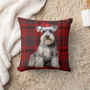 Schnauzer Dog Seasonal Red Plaid Christmas Holiday Throw Pillow