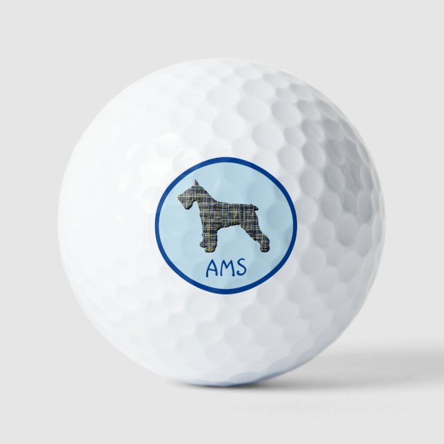 Schnauzer Dog Silhouette Monogram Grid Blue Golf Balls (Front)