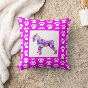 Schnauzer Dog Silhouette Paw Pink PY&B Throw Pillow