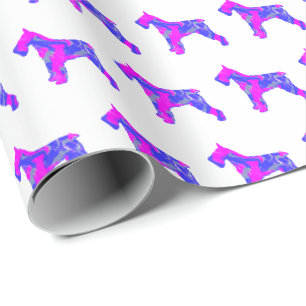 Schnauzer Dog Silhouette Pink/Blue White Gift Wrapping Paper