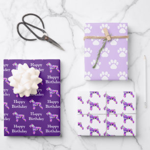 Schnauzer Dog Silhouette Purple Happy Birthday Wrapping Paper Sheet