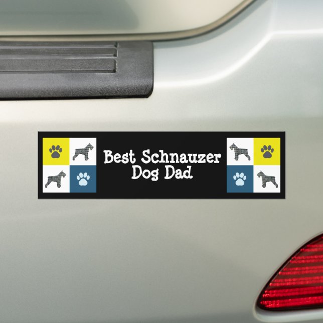 Schnauzer Dog Silhouette Yellow & Blue Grid Bumper Sticker (On Car)
