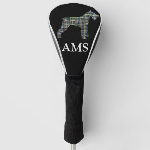Schnauzer Dog Silhouette Yellow & Blue Grid Golf Head Cover