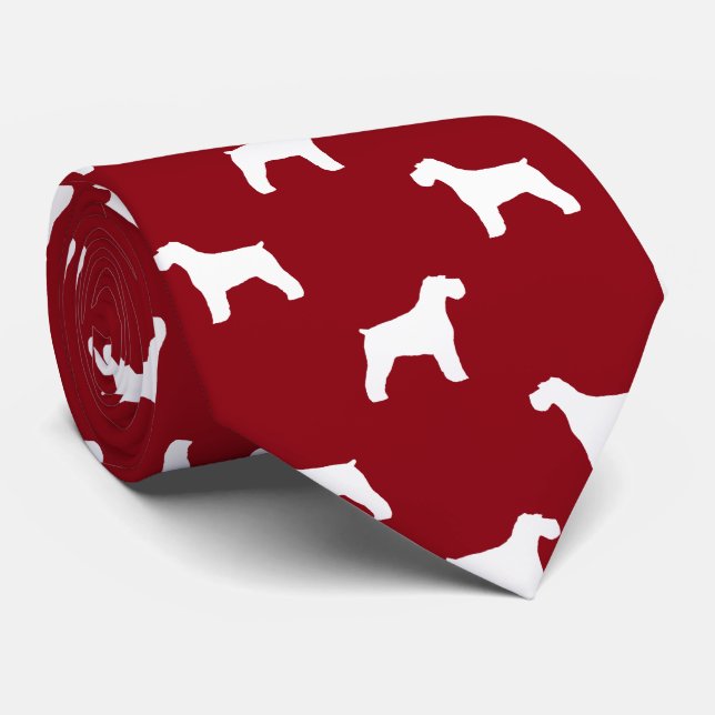 Schnauzer Dog Silhouettes Pattern Red and White Tie (Rolled)