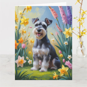 Schnauzer Dog Spring Flowers Painting  Card