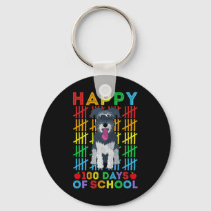 Schnauzer Dog Student Happy 100 Days Of School  Keychain