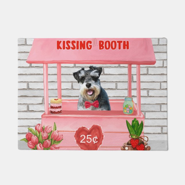 Schnauzer Dog Valentine's Day Kissing Booth Doormat (Front)