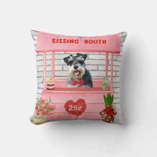Schnauzer Dog Valentine's Day Kissing Booth Throw Pillow