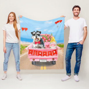 Schnauzer Dog Valentine's Day Truck Fleece Blanket