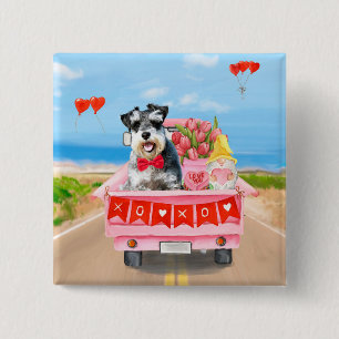 Schnauzer Dog Valentine's Day Truck Hearts 2 Inch Square Button