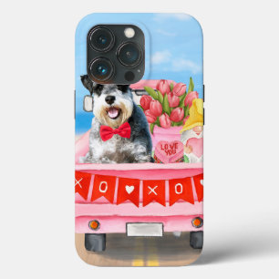 Schnauzer Dog Valentine's Day Truck Hearts iPhone 13 Pro Case