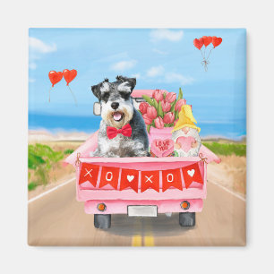 Schnauzer Dog Valentine's Day Truck Hearts Magnet
