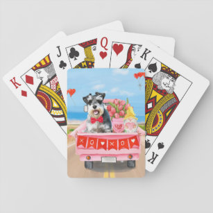 Schnauzer Dog Valentine's Day Truck Hearts Playing Cards