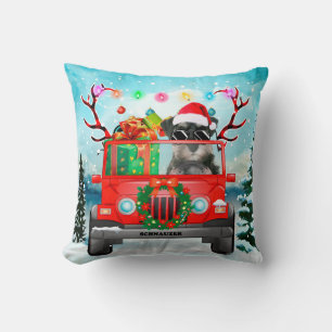 Schnauzer dog with Christmas gifts Throw Pillow