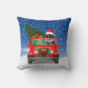 Schnauzer dog with Christmas gifts Throw Pillow