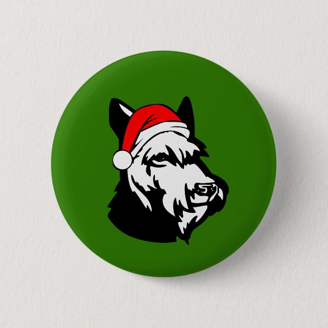 Schnauzer Dog with Christmas Santa Hat 2 Inch Round Button (Front)