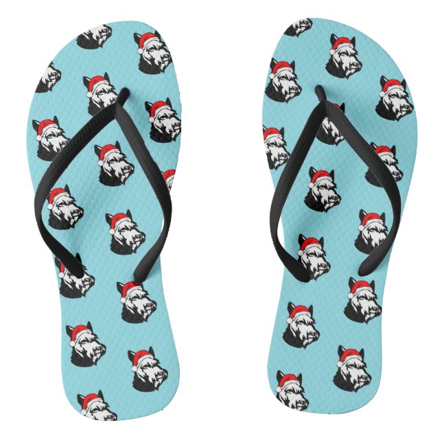 Schnauzer Dog with Christmas Santa Hat Pattern Flip Flops (Footbed)