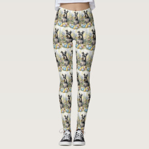 Schnauzer Dog with Easter Eggs Holiday Leggings