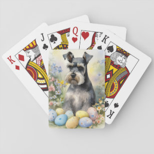Schnauzer Dog with Easter Eggs Holiday  Playing Cards