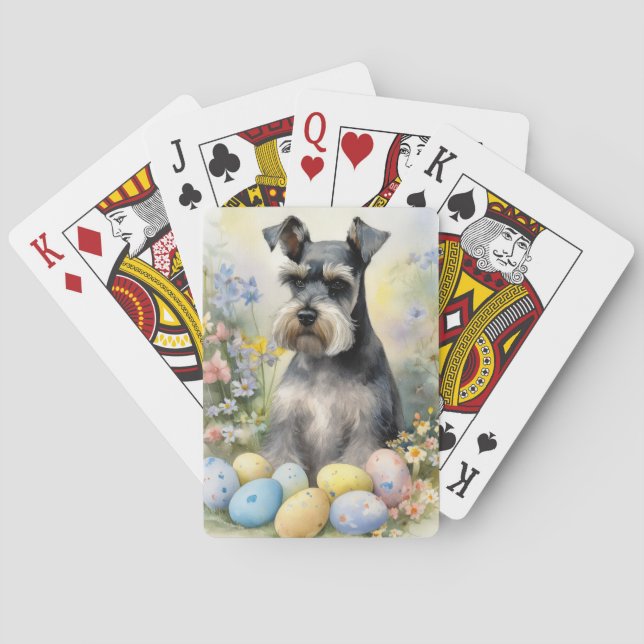 Schnauzer Dog with Easter Eggs Holiday  Playing Cards (Back)