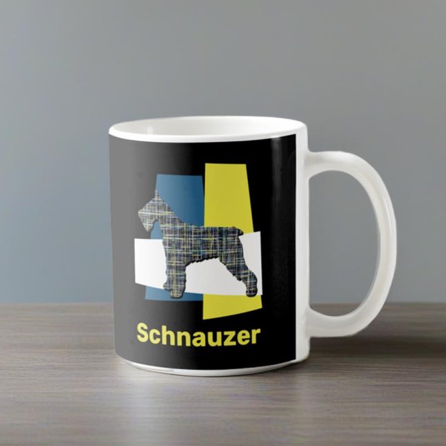 Schnauzer Dog Yellow & Black Grid Line Coffee  Coffee Mug (Schnauzer mug on table)