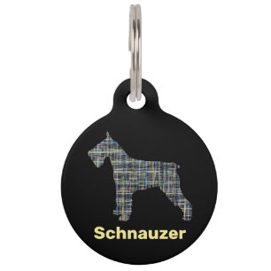 Schnauzer Dog Yellow & Black Grid Line Pet Tag