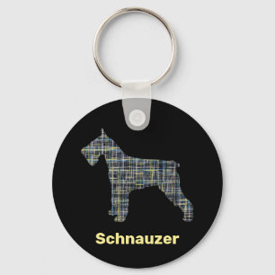 Schnauzer Dog Yellow & Black Grid Line Pet Tag Keychain