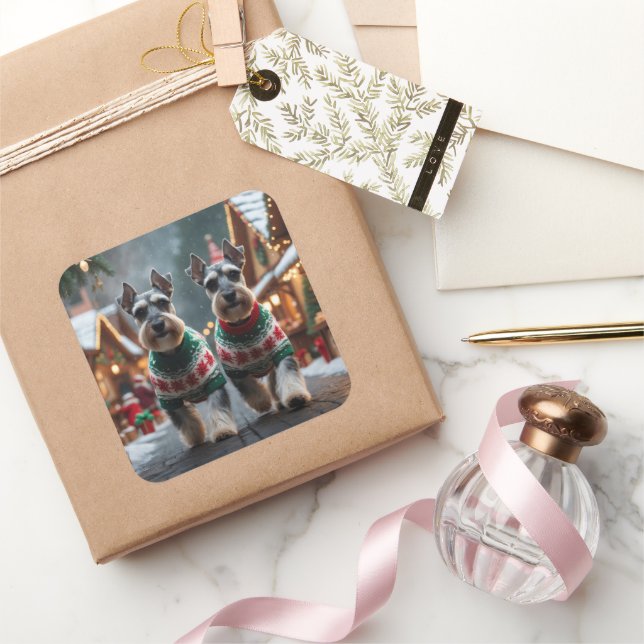Schnauzer Dogs Christmas Snow Holiday  Square Sticker (Gifting)