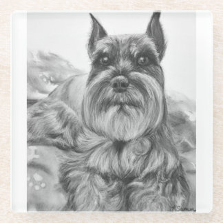 Schnauzer Drawing Glass Coaster