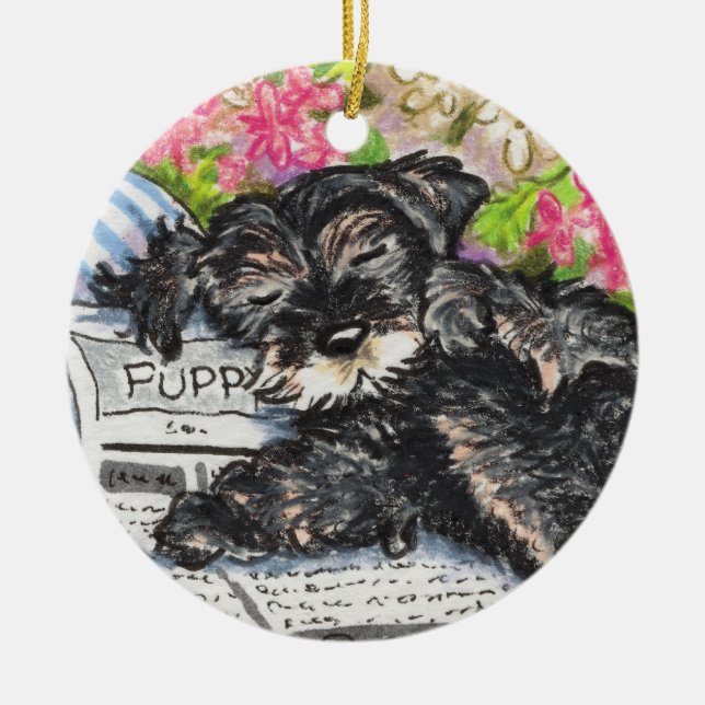 Schnauzer Dreams Print Ceramic Ornament (Front)