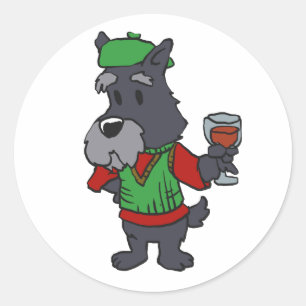 Schnauzer drinking a juice   choose back colour classic round sticker