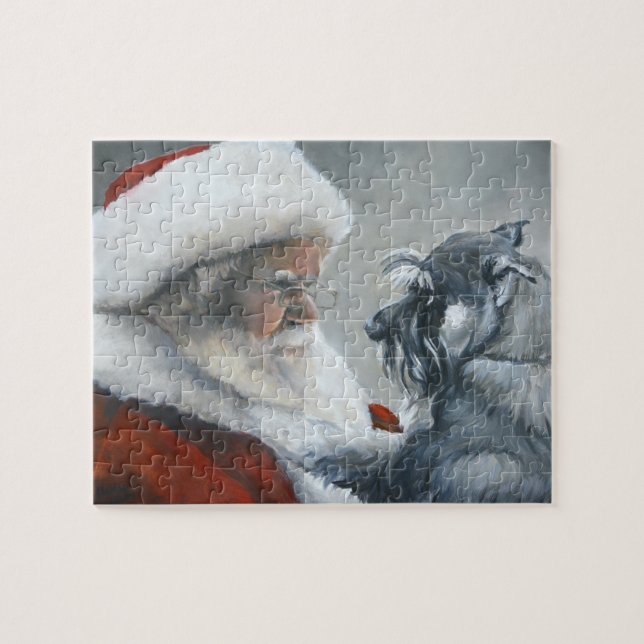 Schnauzer et Santa Claus Pet Dog Art Puzzle (Horizontal)