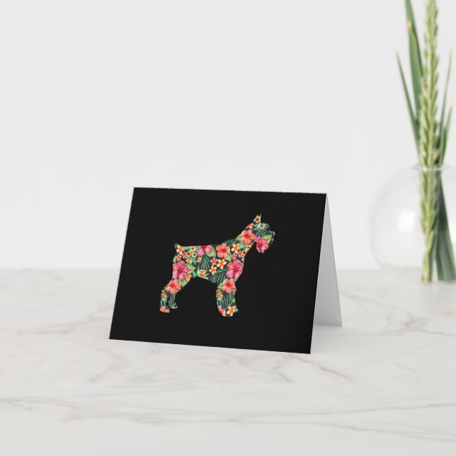 Schnauzer Flower Funny Dog Silhouette Floral Gifts Note Card (Front)