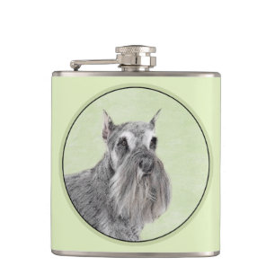 Schnauzer (Giant, Standard) Painting - Dog Art Hip Flask
