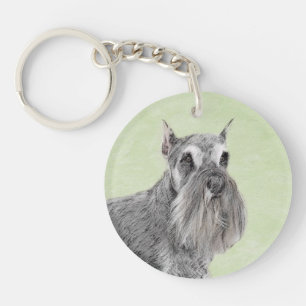 Schnauzer (Giant, Standard) Painting - Dog Art Keychain