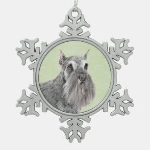 Schnauzer (Giant, Standard) Painting - Dog Art Snowflake Pewter Christmas Ornament
