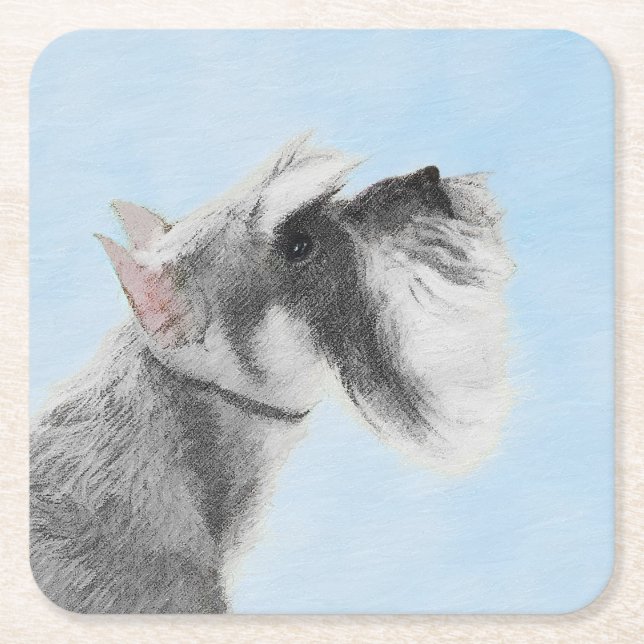Schnauzer (Giant, Standard) Painting - Dog Art Square Paper Coaster (Front)