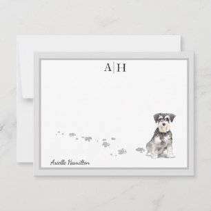Schnauzer Gray Border Monogram Personalized Card