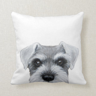Schnauzer Grey and white, original painting print Throw Pillow